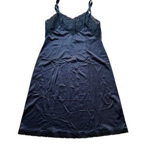 Vintage Size S Black Lace Trim Slip Dress Lingerie Night Gown